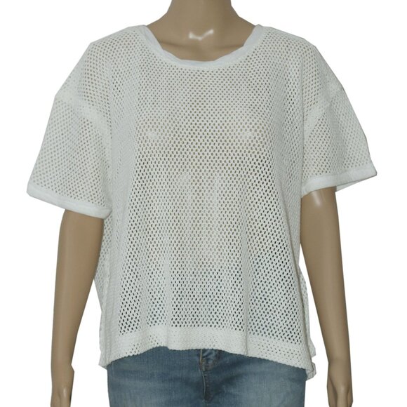 Free People We The Free Sonnet Tee Crochet Mesh Dropped Shoulder Top S - Picture 5 of 8